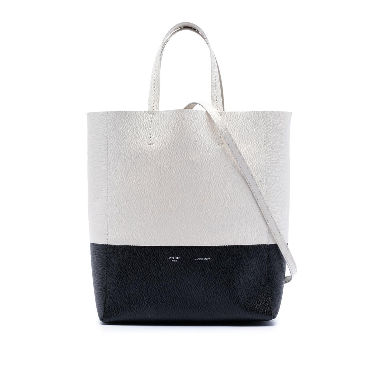 Small Bicolor Grained Calfskin Vertical Cabas Tote