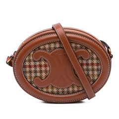 Small Canvas and Calfskin Cuir Triomphe Houndstooth Oval Crossbody