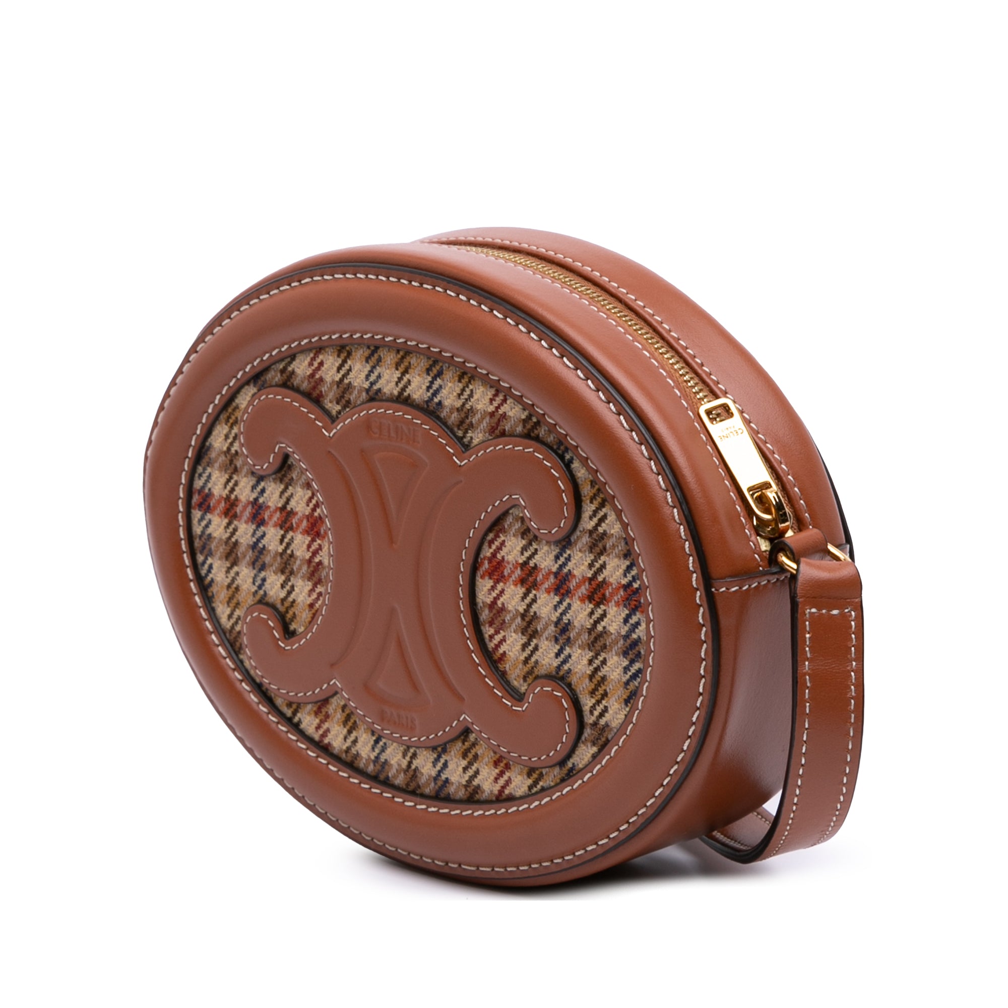Small Canvas and Calfskin Cuir Triomphe Houndstooth Oval Crossbody