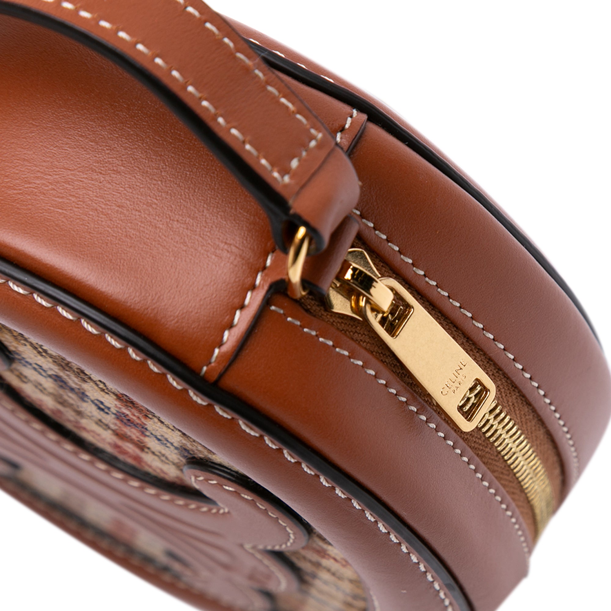 Small Canvas and Calfskin Cuir Triomphe Houndstooth Oval Crossbody