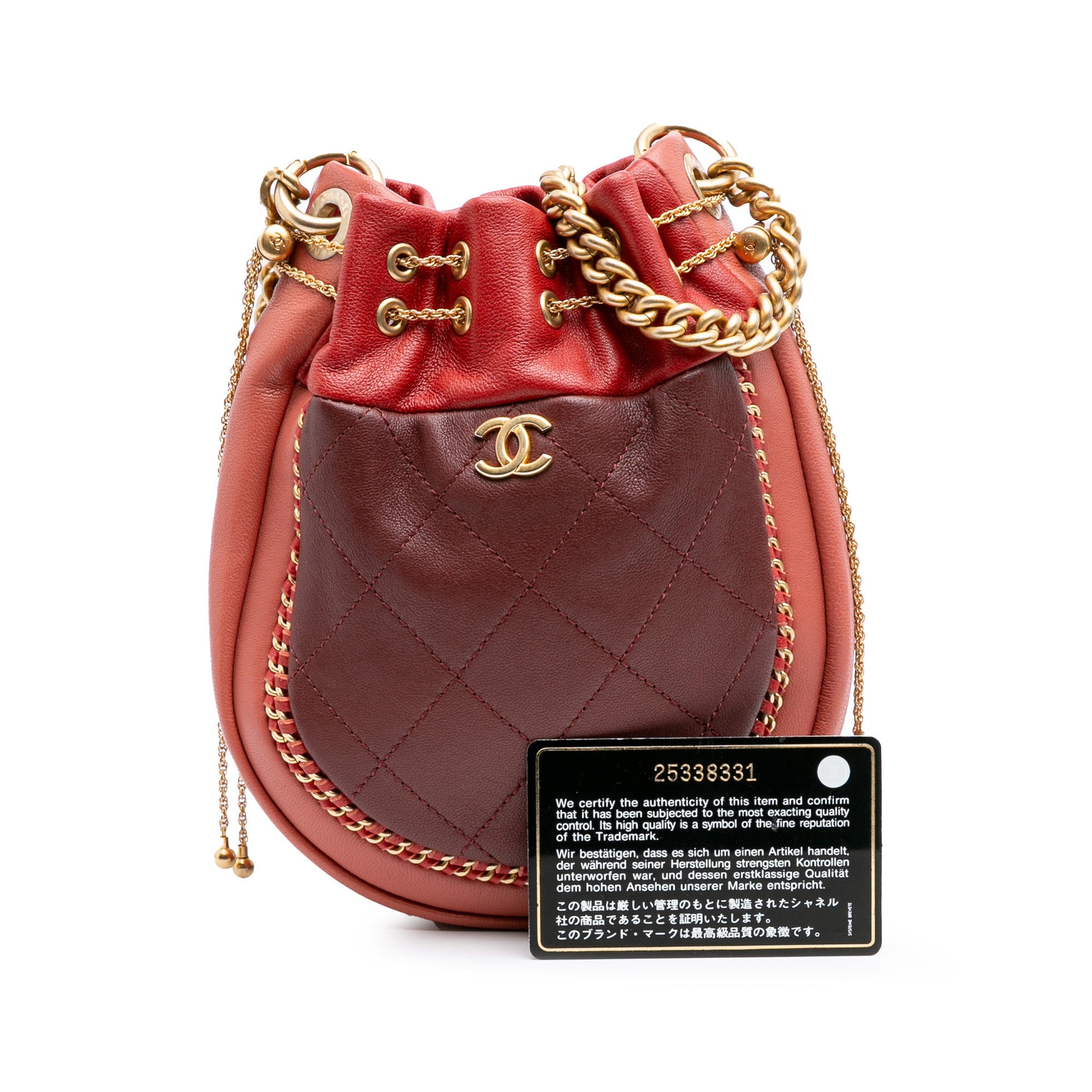 CC Quilted Calfskin Drawstring Bucket Bag