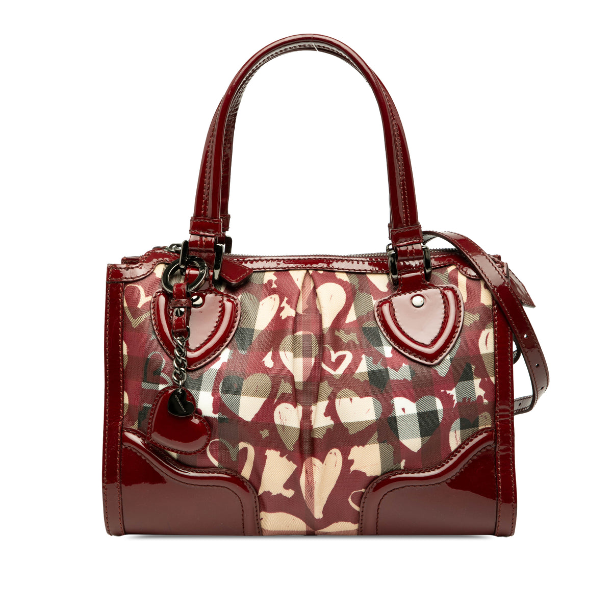 Patent Trimmed House Check Coated Canvas Hearts Pilgrim Satchel