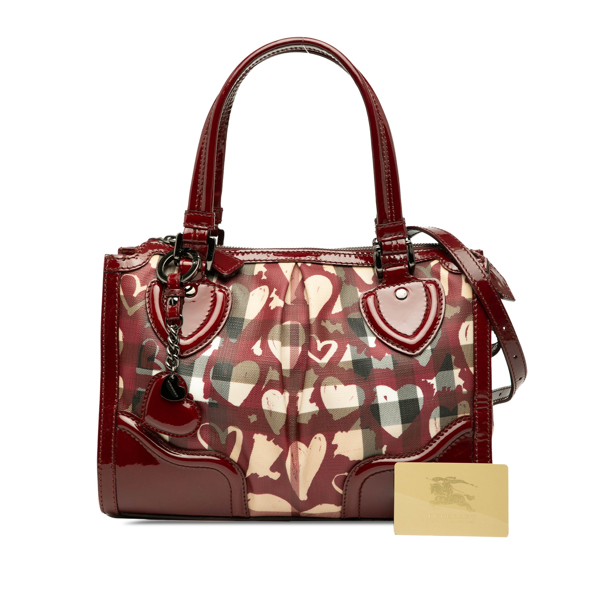 Patent Trimmed House Check Coated Canvas Hearts Pilgrim Satchel