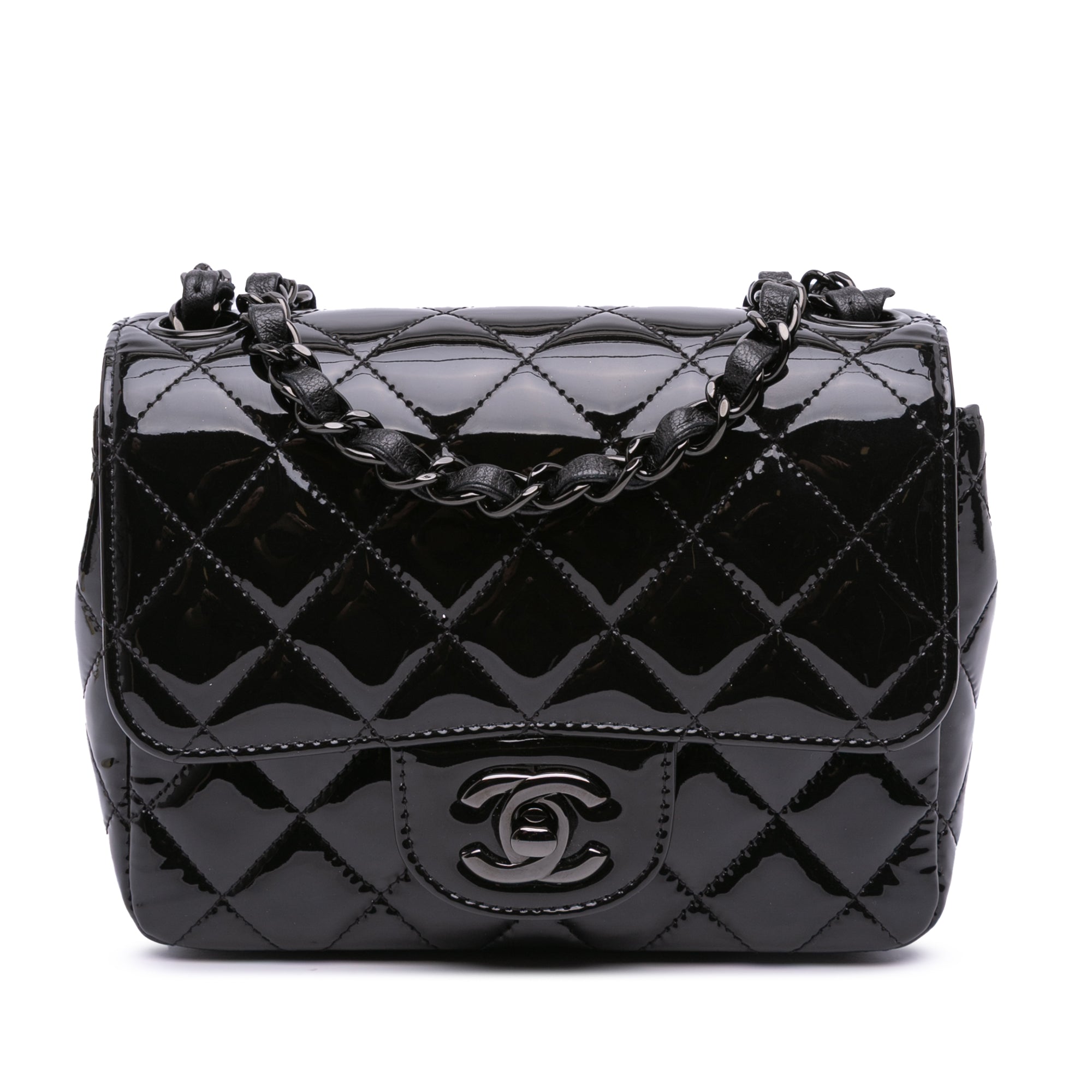 Mini Square Classic Patent So Black Single Flap