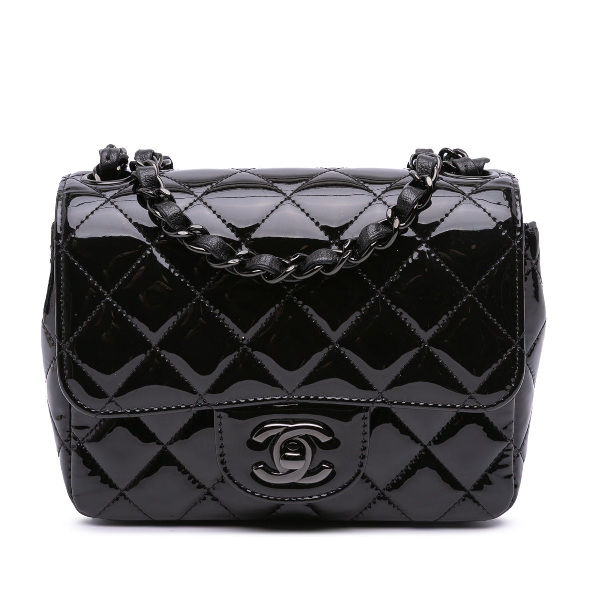 Mini Square Classic Patent So Black Single Flap