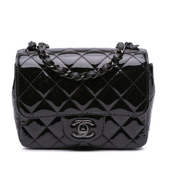 Mini Square Classic Patent So Black Single Flap