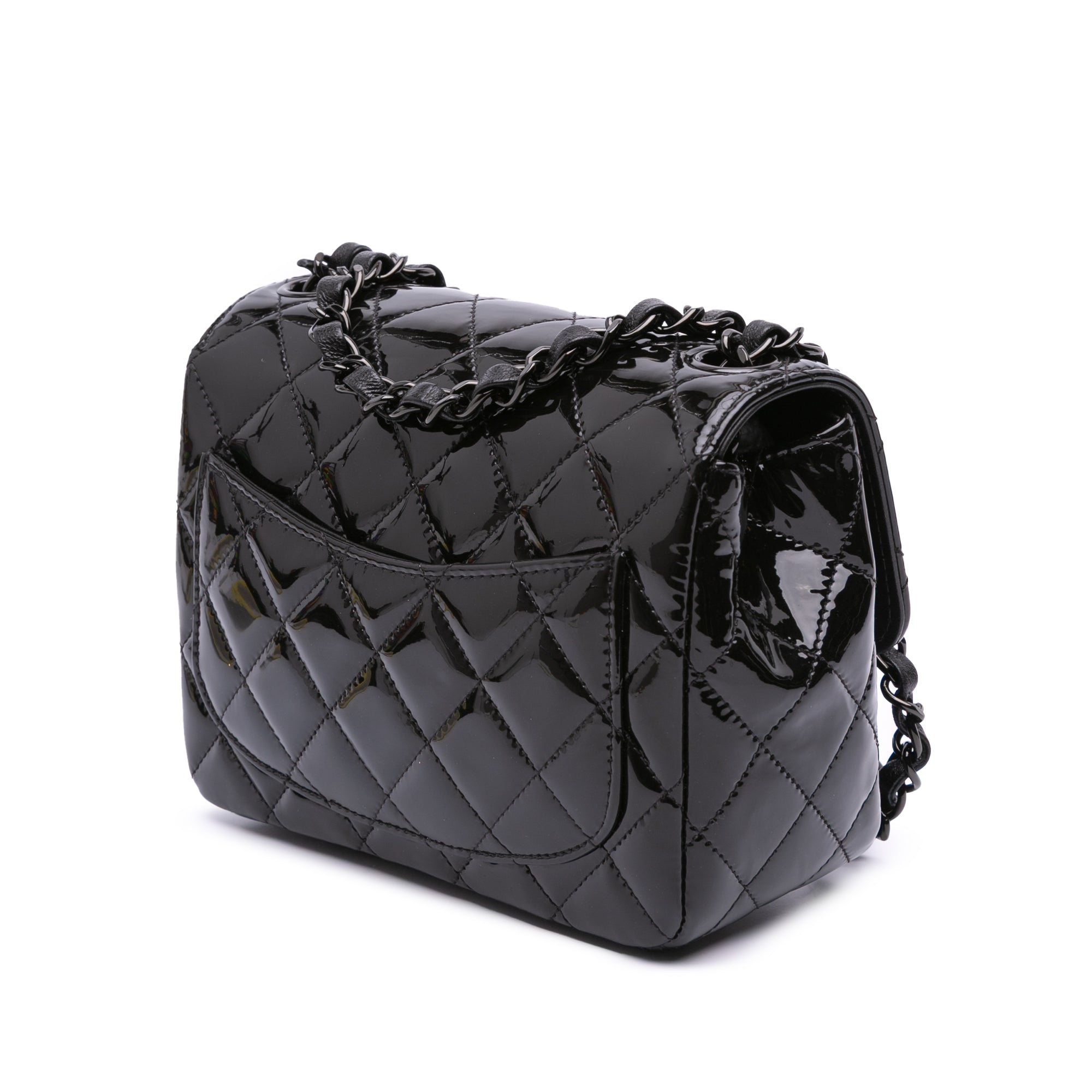 Mini Square Classic Patent So Black Single Flap