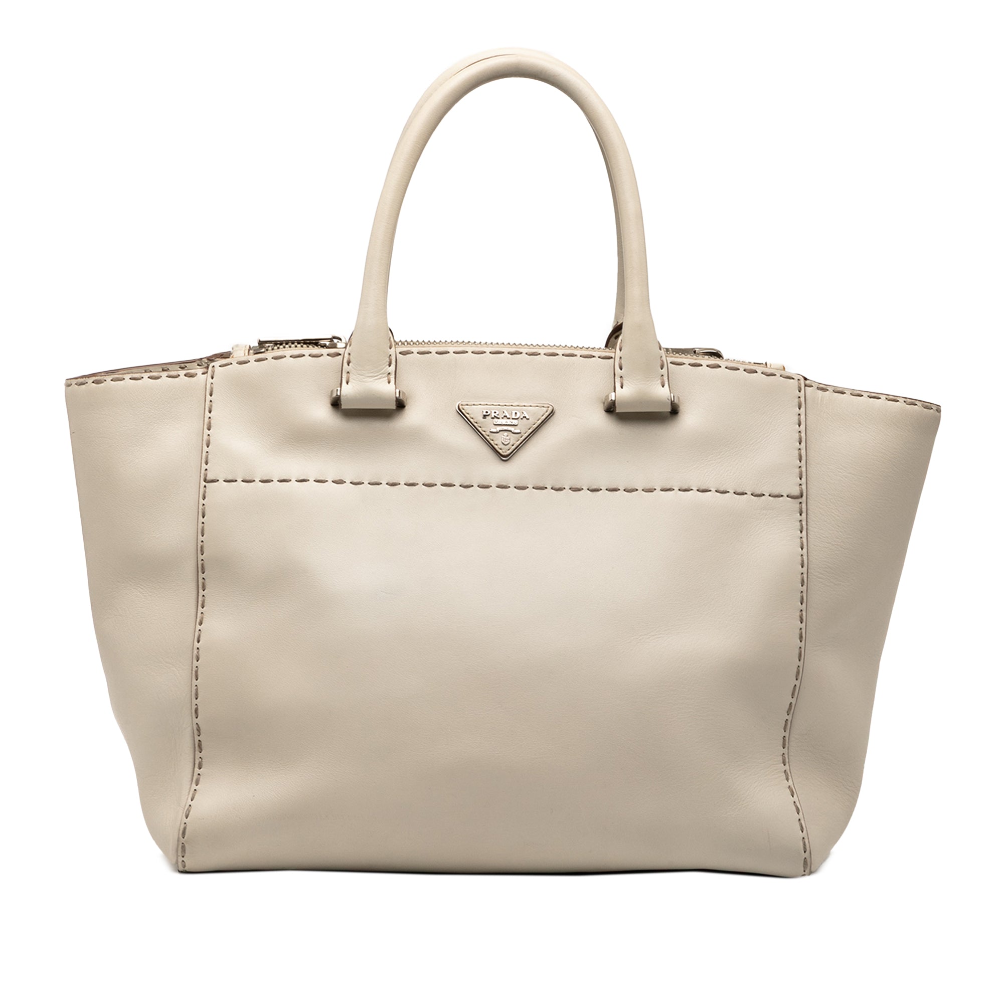 City Calf Stitched Twin Pocket Satchel