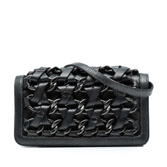 CC Metallic Caviar Interlaced Chain Clutch on Strap