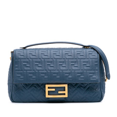 Large Zucca Embossed Leather Baguette Shoulder Bag