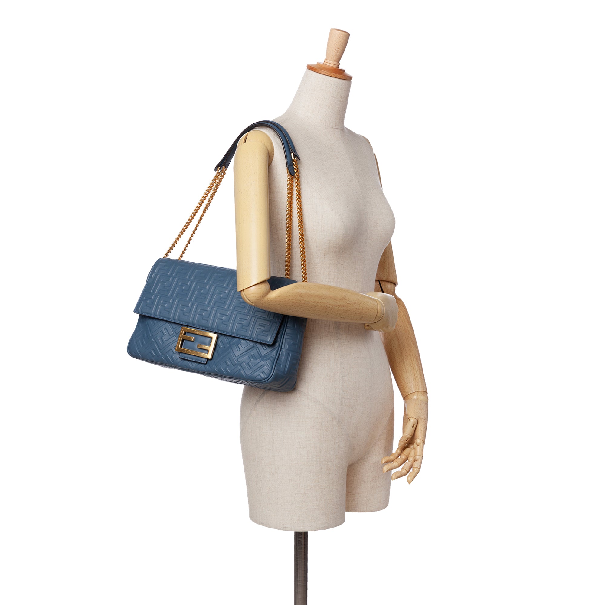 Large Zucca Embossed Leather Baguette Shoulder Bag
