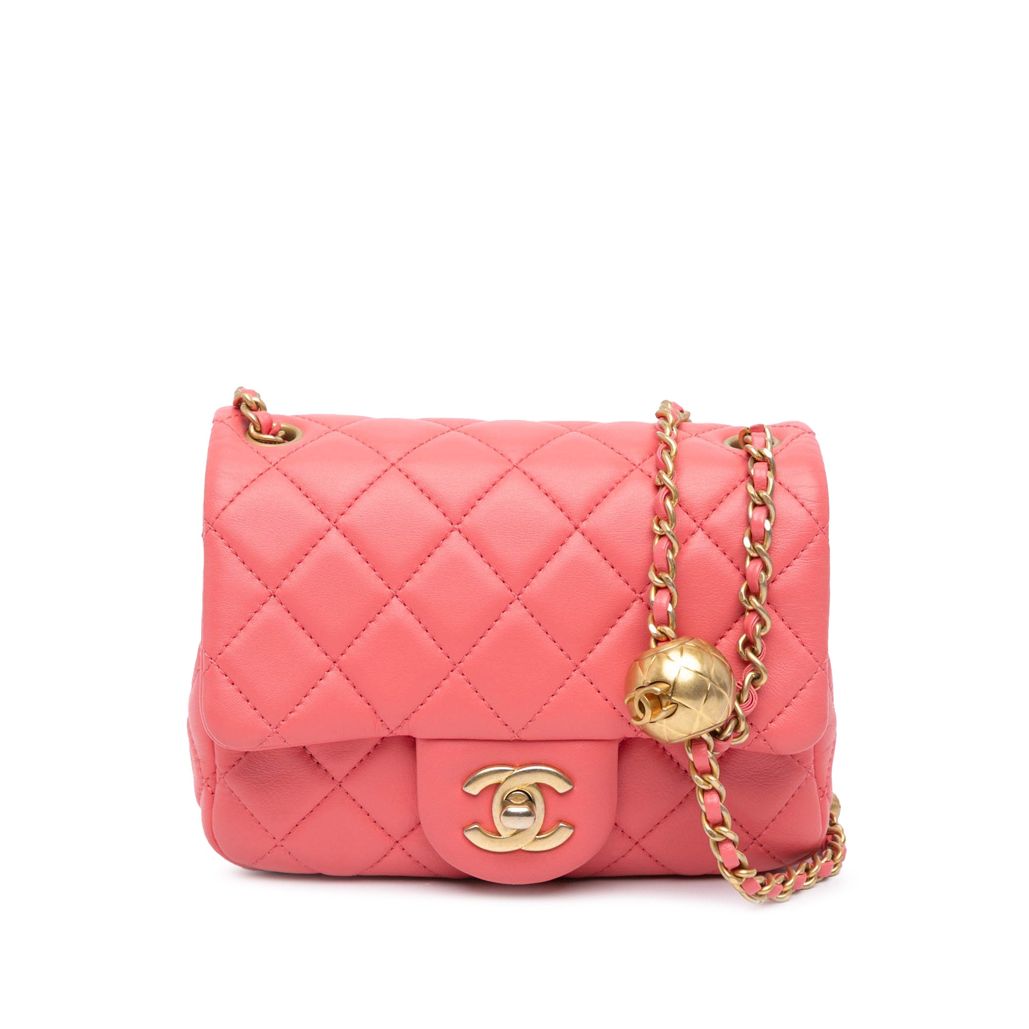 Mini Square Classic Lambskin Pearl Crush Single Flap