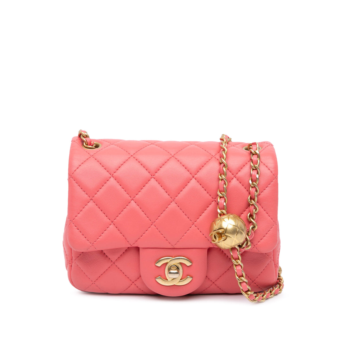 Mini Square Classic Lambskin Pearl Crush Single Flap