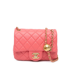 Mini Square Classic Lambskin Pearl Crush Flap