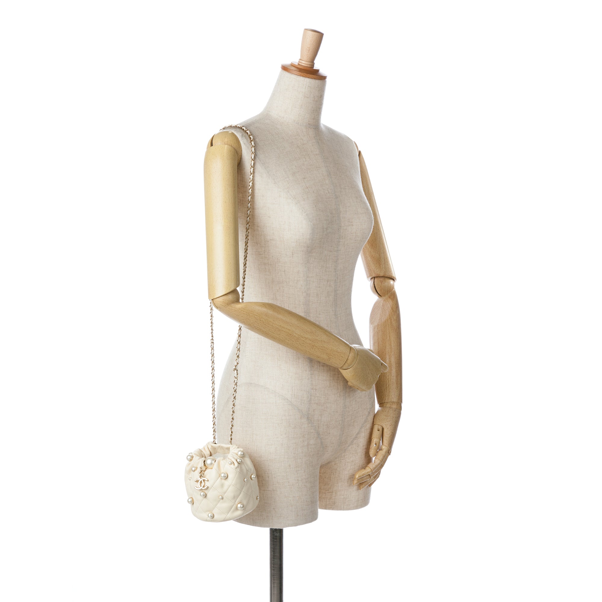 Mini Quilted Lambskin About Pearls Drawstring Bucket Bag_9