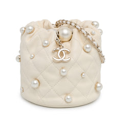 Mini Quilted Lambskin About Pearls Drawstring Bucket Bag_0