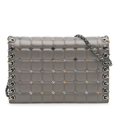 Small Lambskin Chocolate Bar CC Piercing Studded Chain Flap