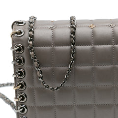 Small Lambskin Chocolate Bar CC Piercing Studded Chain Flap