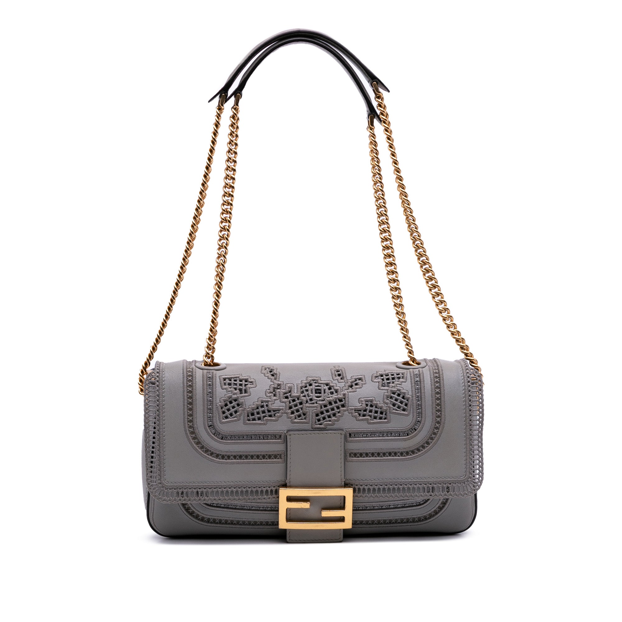 Embroidered Lace Leather Baguette Chain