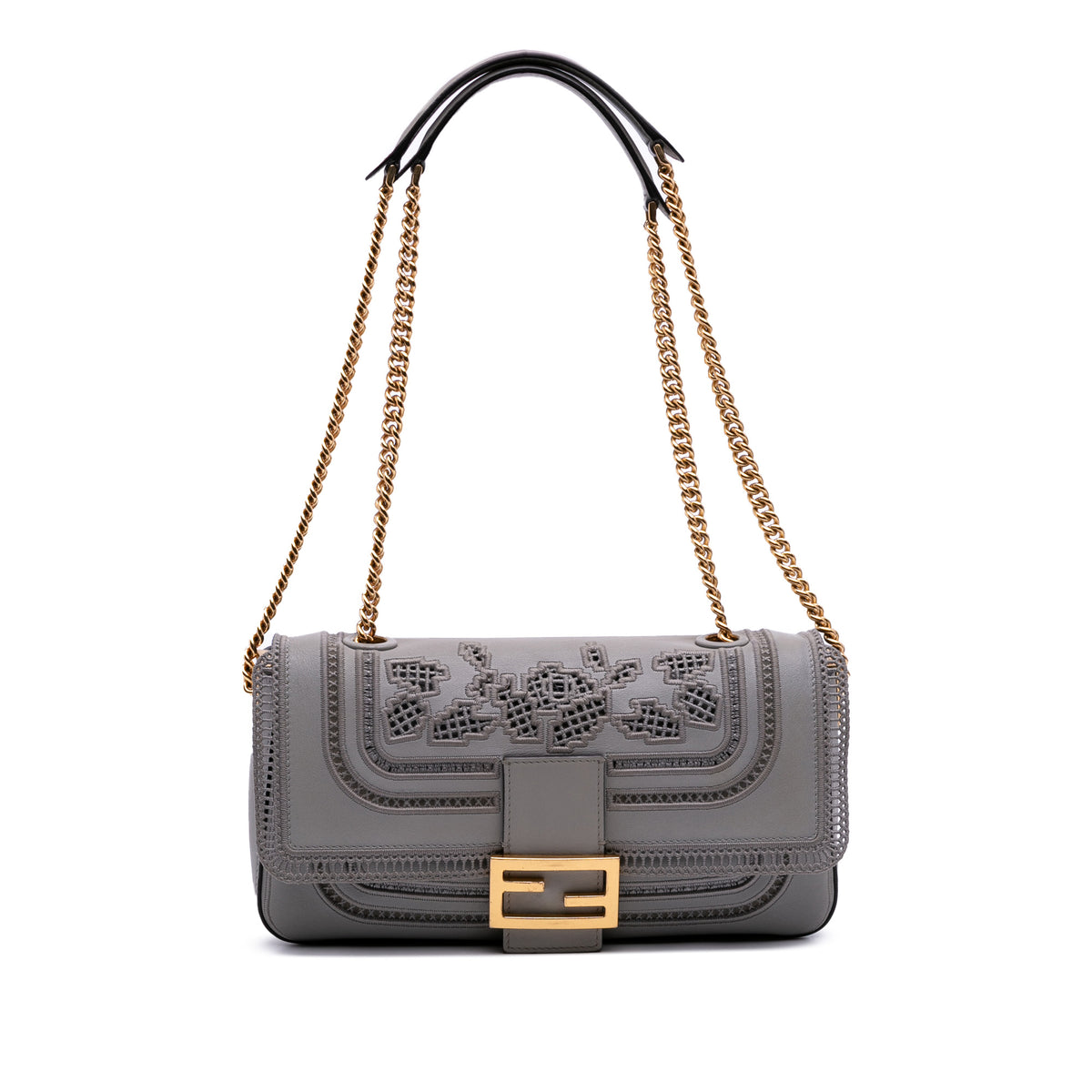Embroidered Lace Leather Baguette Chain