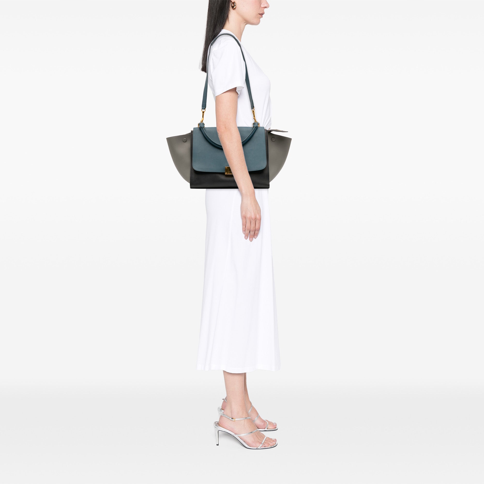 Medium Tricolor Leather Trapeze Satchel