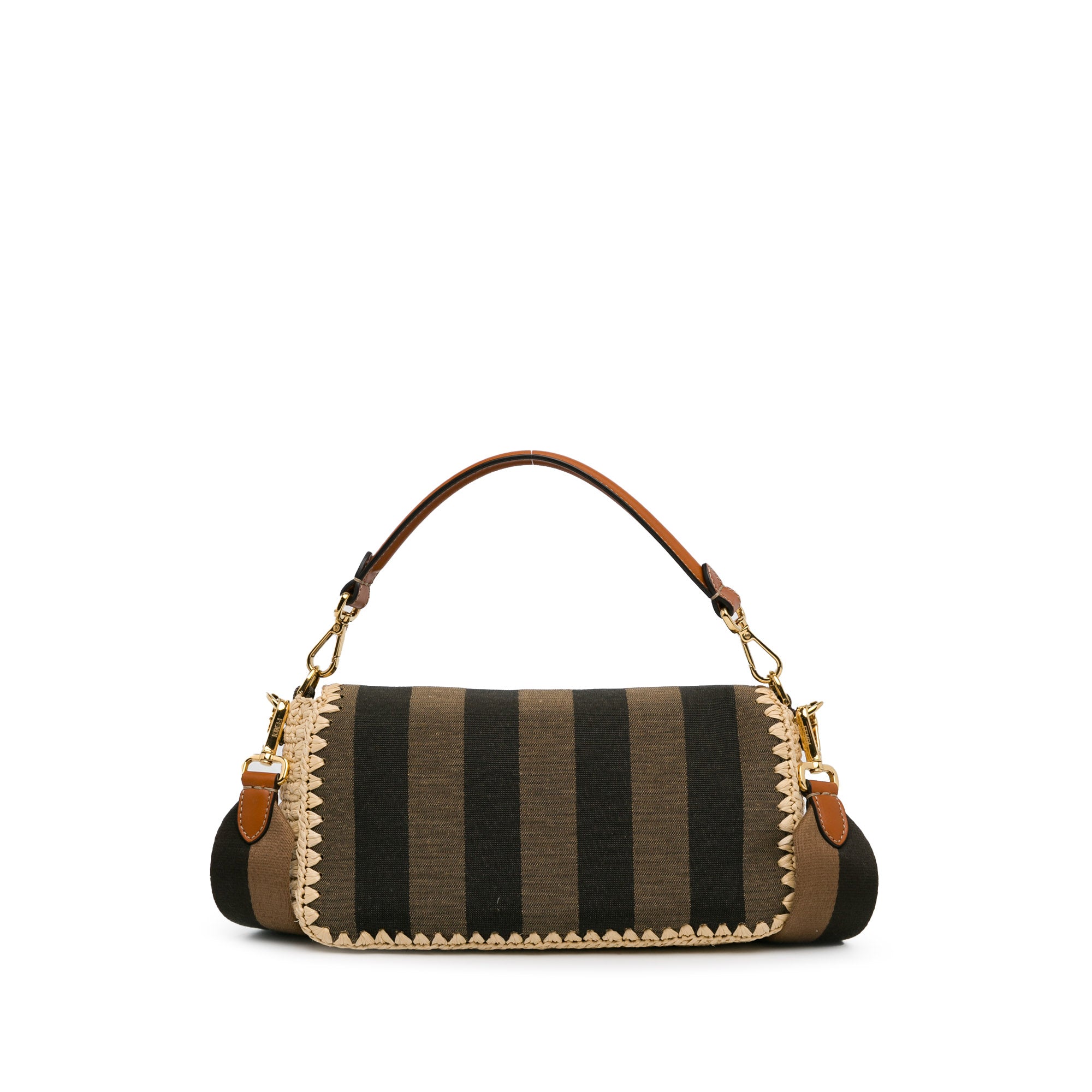 Pequin Gingham Canvas And Raffia Baguette Satchel_2