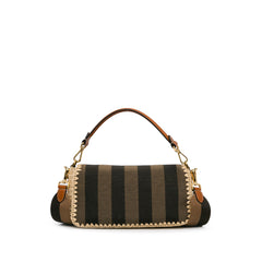 Pequin Gingham Canvas And Raffia Baguette Satchel_2