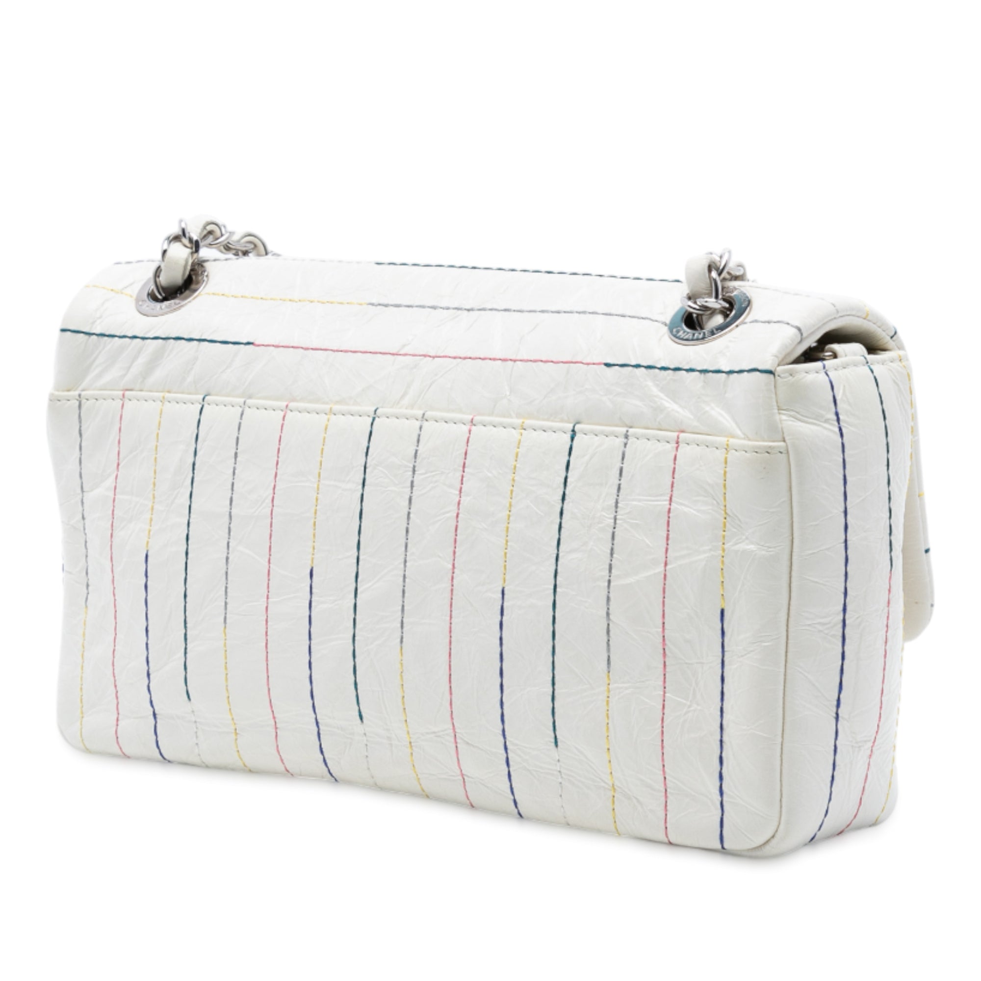 Distressed Calfskin Straight Line Stitch Flap