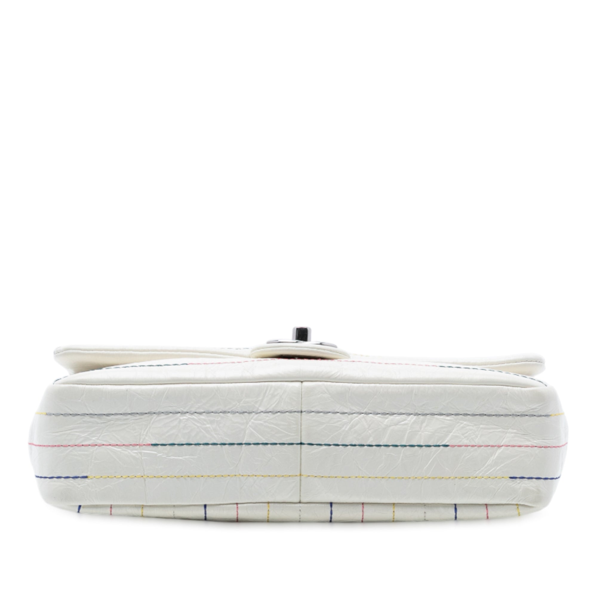 Distressed Calfskin Straight Line Stitch Flap