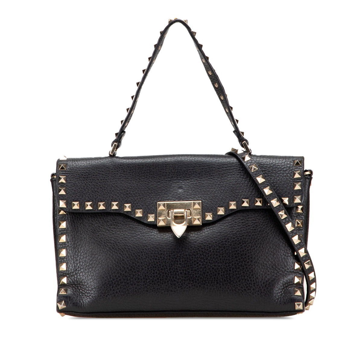 Small Pebbled Calfskin Rockstud Single Handle Flap