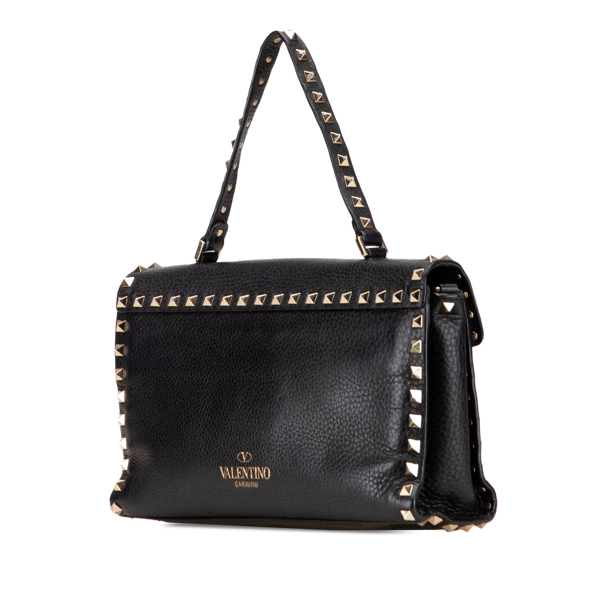 Small Pebbled Calfskin Rockstud Single Handle Flap