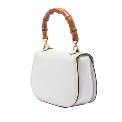 Calfskin Frame Print Bamboo Top Handle Bag