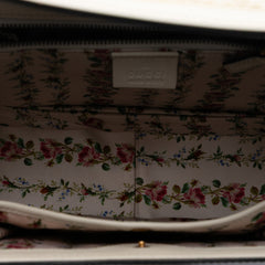 Calfskin Frame Print Bamboo Top Handle Bag