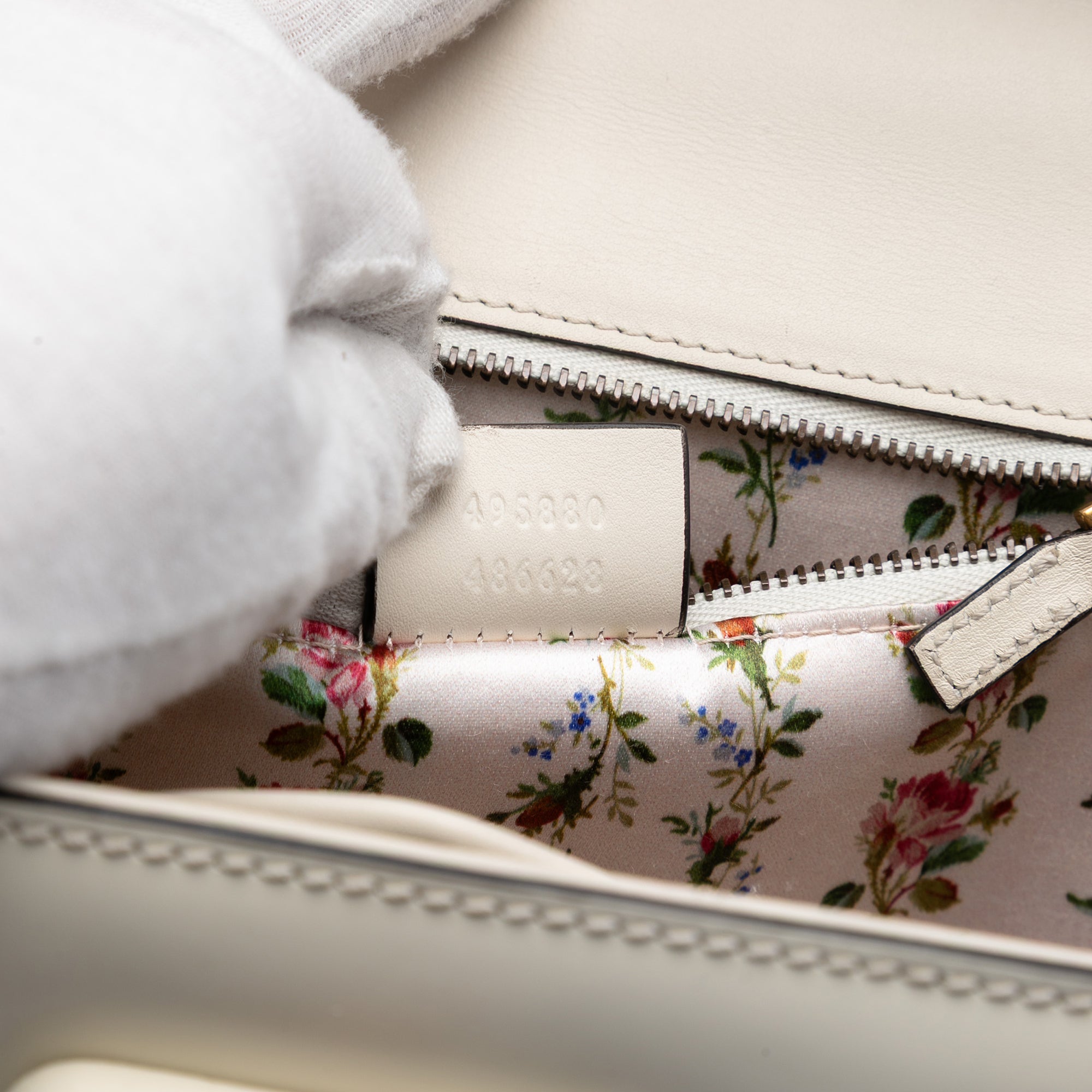 Calfskin Frame Print Bamboo Top Handle Bag