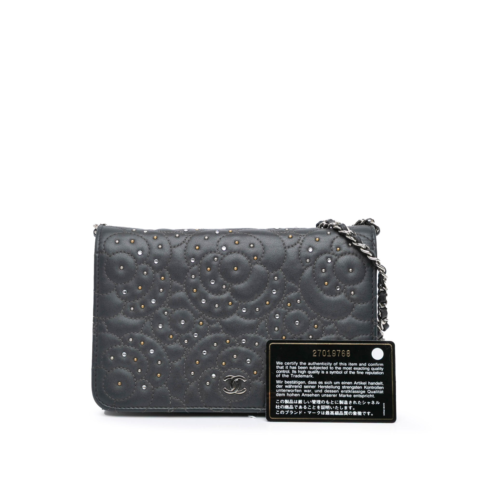 Studded Lambskin Camellia Wallet On Chain