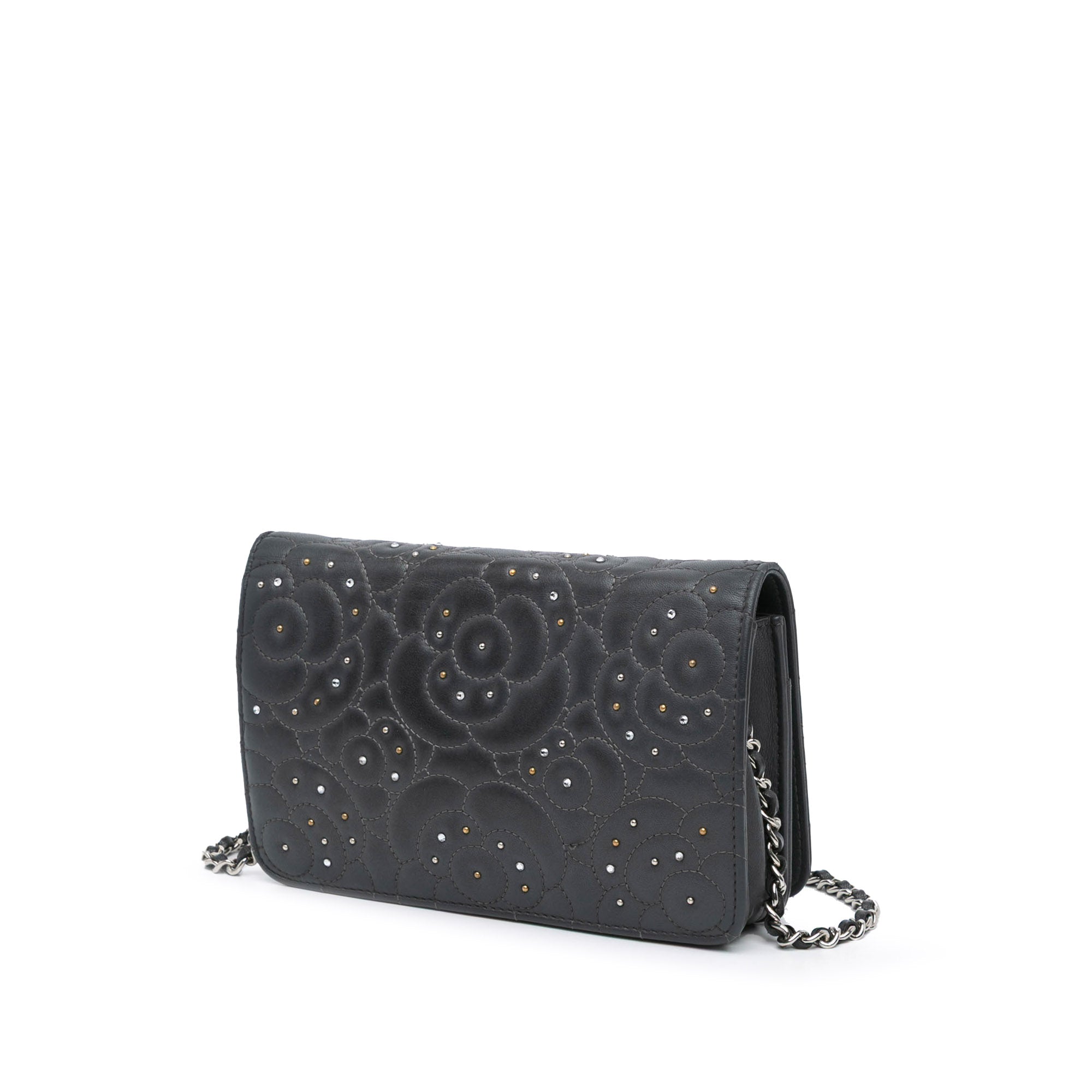 Studded Lambskin Camellia Wallet On Chain