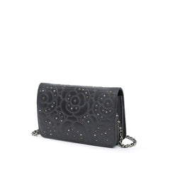 Studded Lambskin Camellia Wallet On Chain