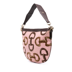 Canvas Bamboo Horsebit Print Hobo