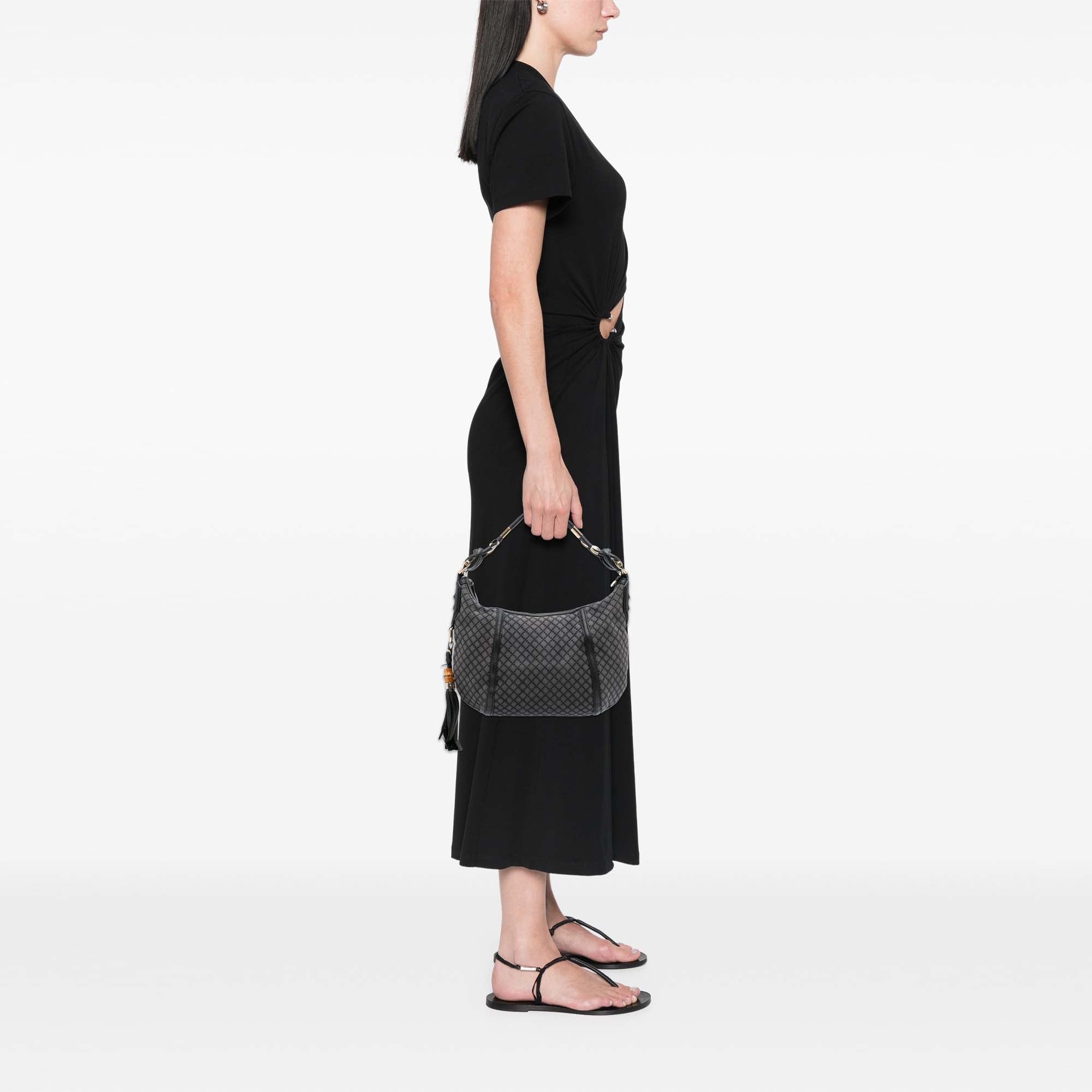 Medium Diamante Canvas Techno Horsebit Hobo