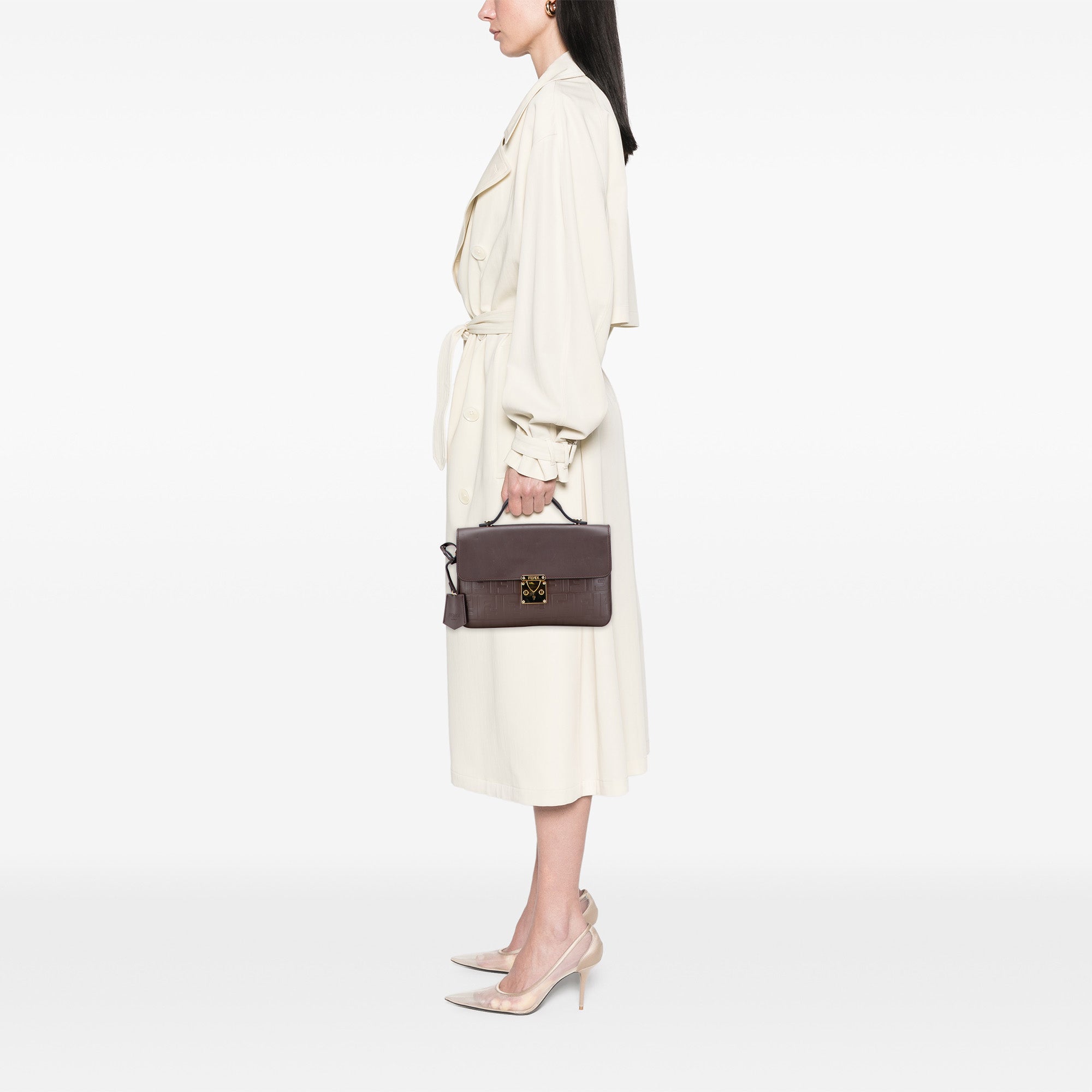 Zucca Embossed Leather Handle Clutch