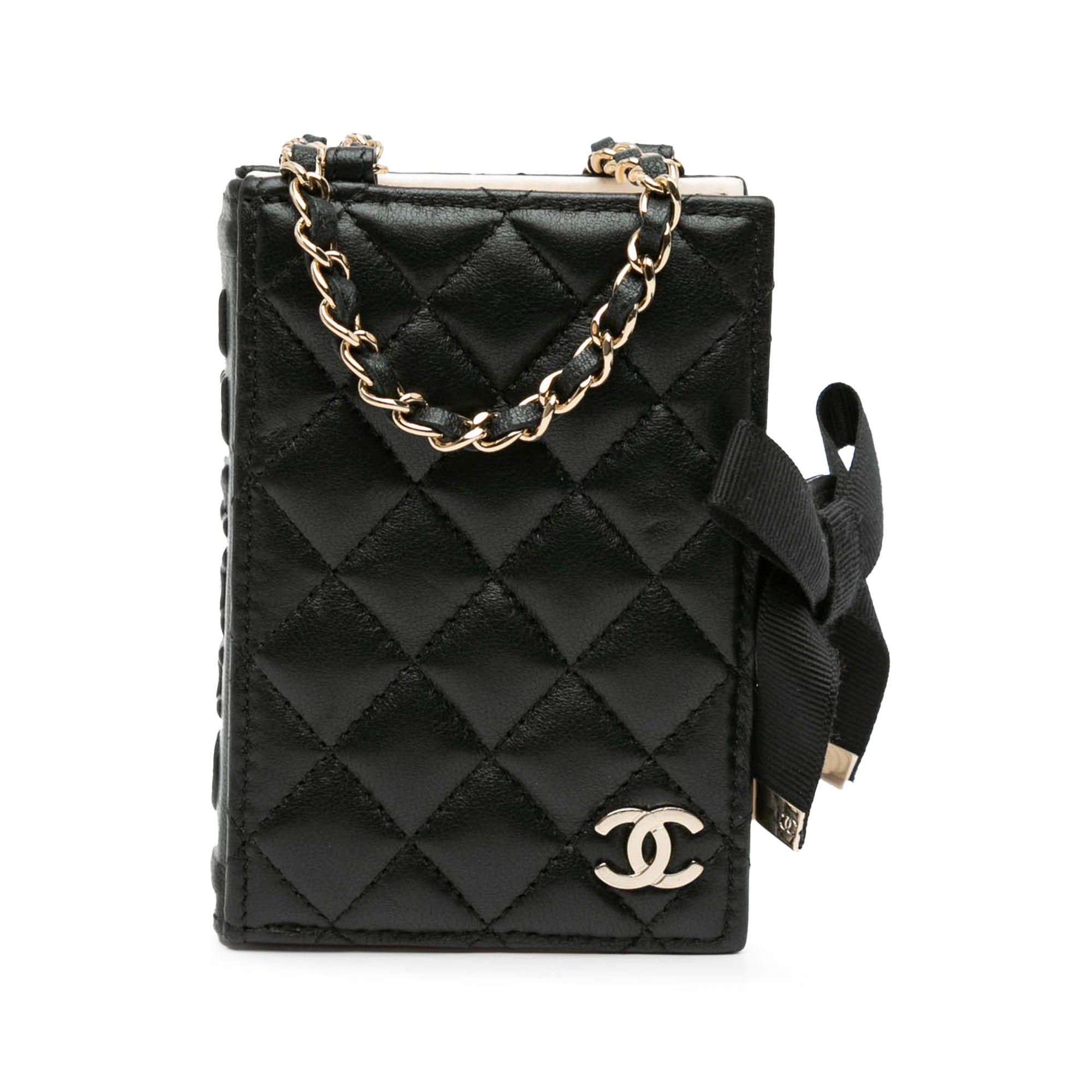 Quilted Lambskin Book Card Holder On Chain