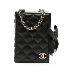 Quilted Lambskin Book Card Holder On Chain
