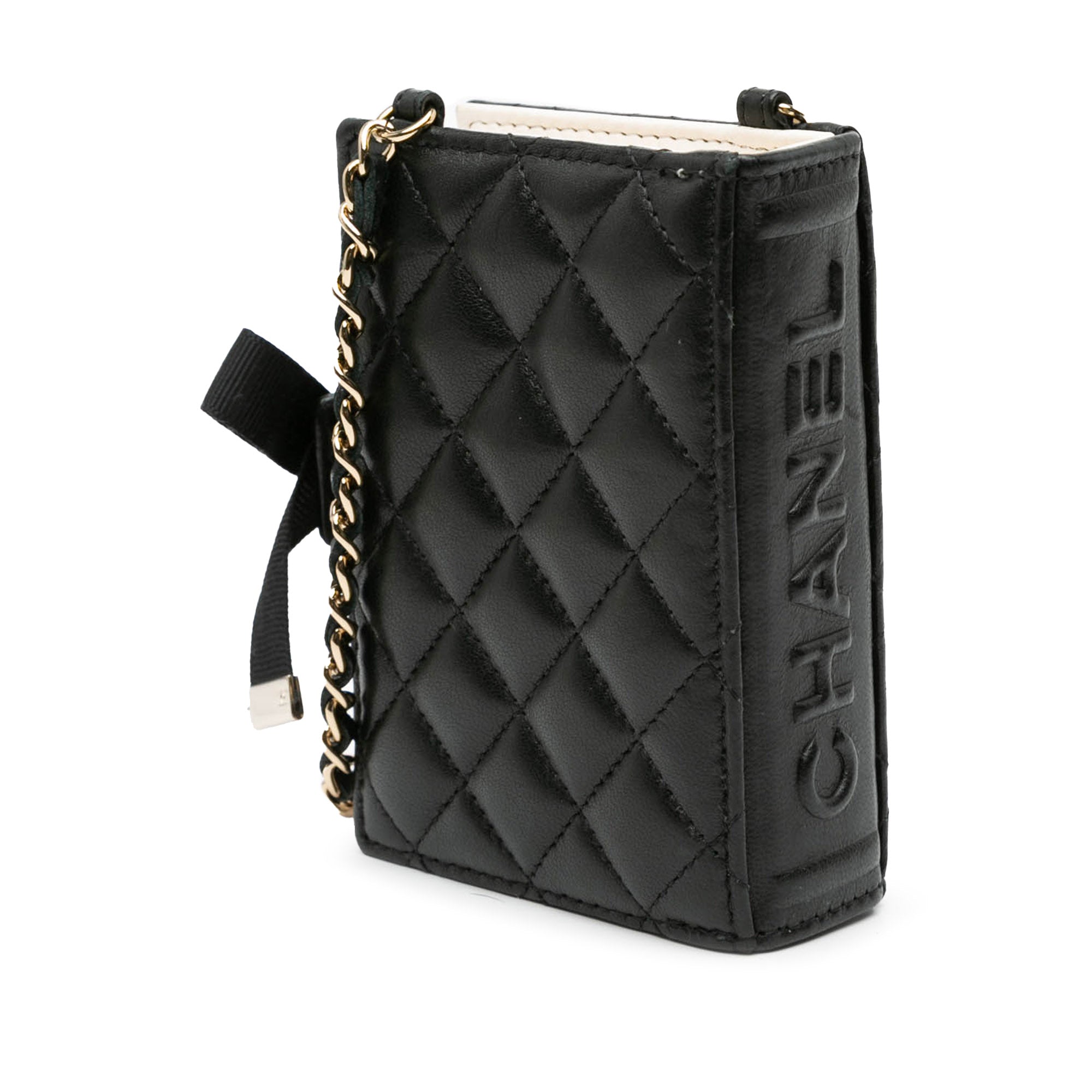 Quilted Lambskin Book Card Holder On Chain