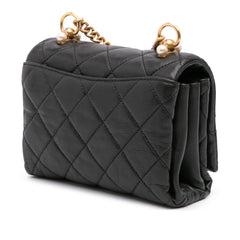 Mini Quilted Calfskin Pearl CC Accordion Flap