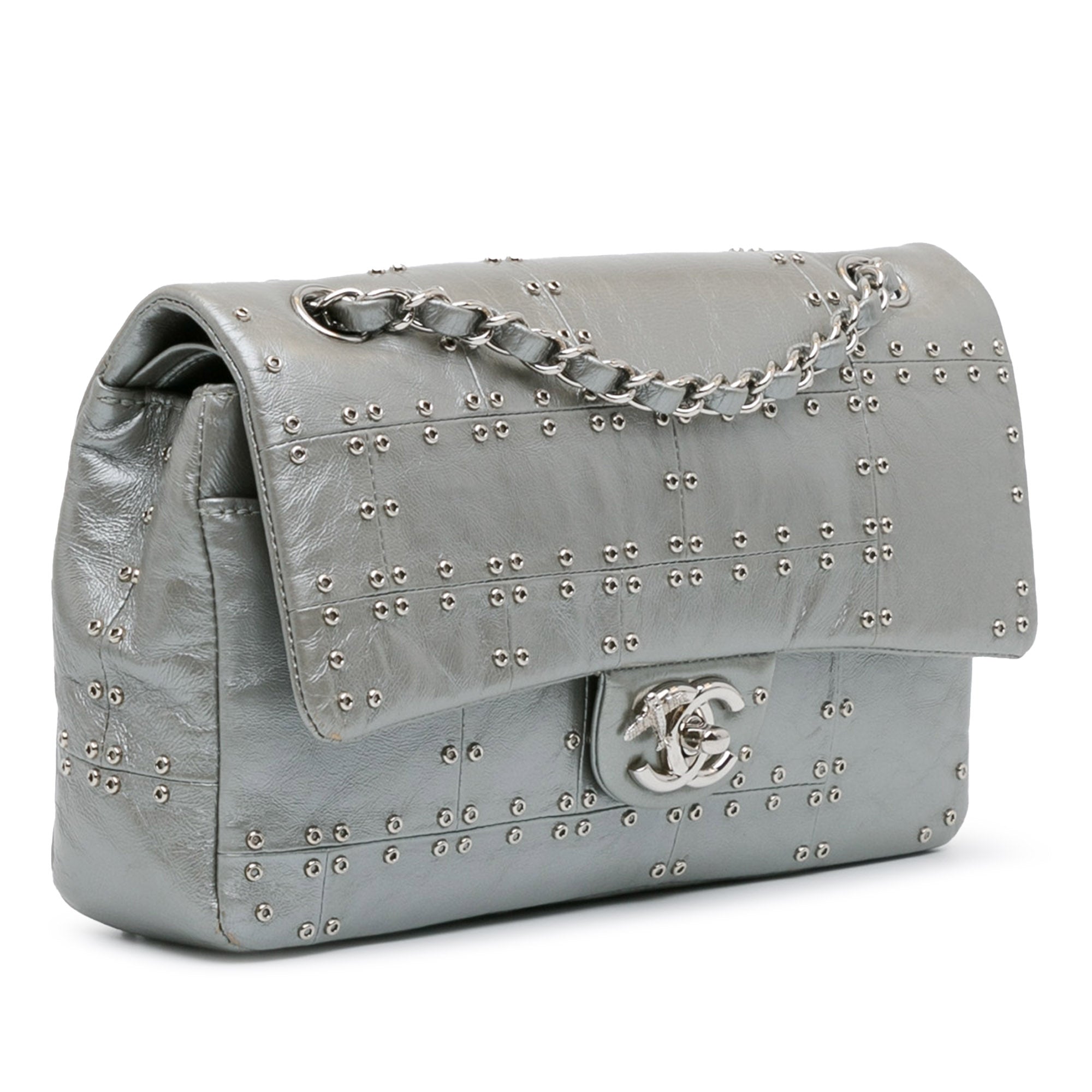 Medium Glazed Calfskin Grommet Embellished Airline Double Flap_1