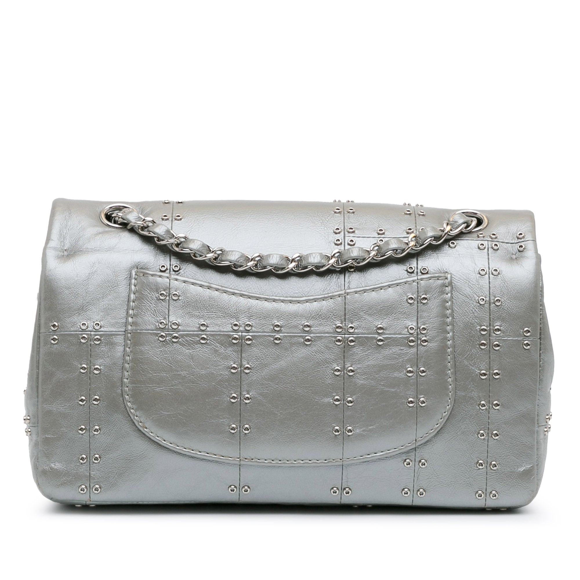 Medium Glazed Calfskin Grommet Embellished Airline Double Flap_2