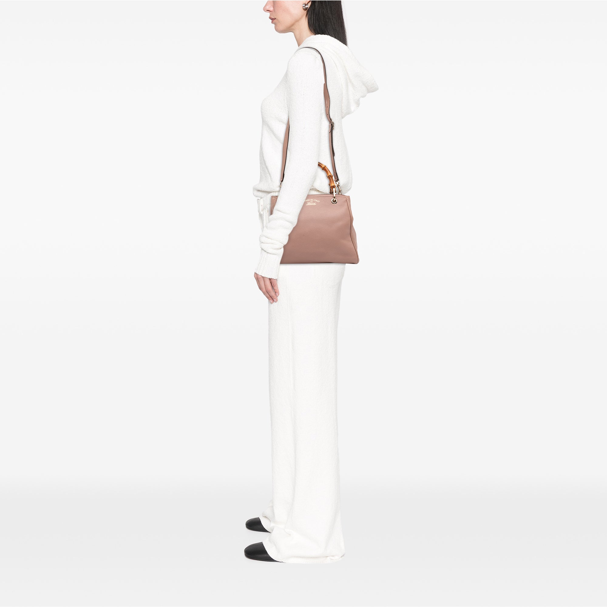 Small Calfskin Bamboo Shopper Satchel