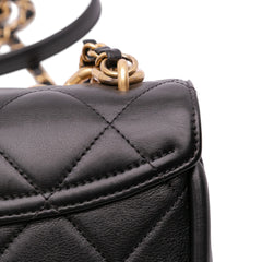 Mini CC Quilted Calfskin Round Moon Messenger Flap