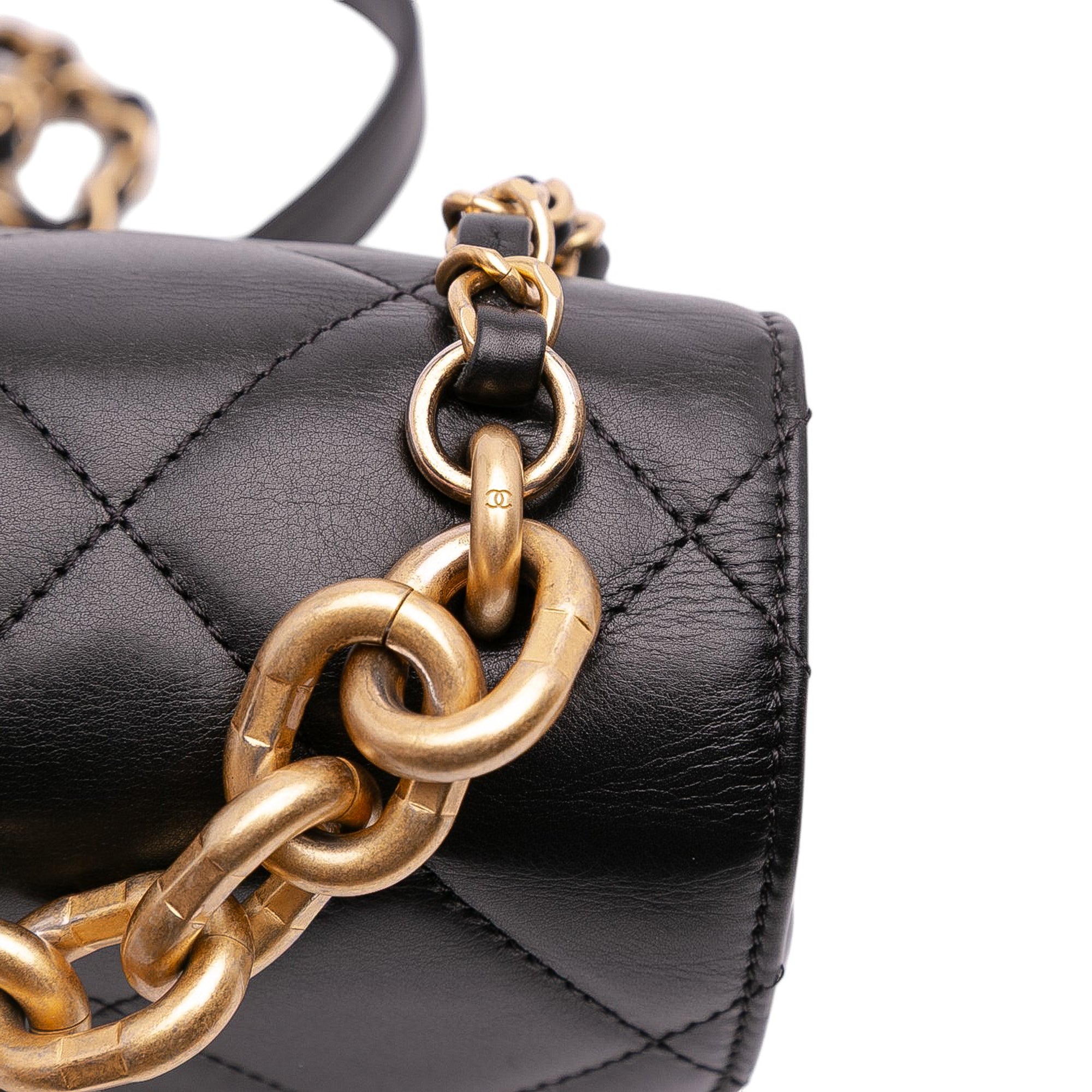 Mini CC Quilted Calfskin Round Moon Messenger Flap