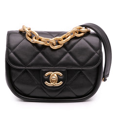 Mini CC Quilted Calfskin Round Moon Messenger Flap